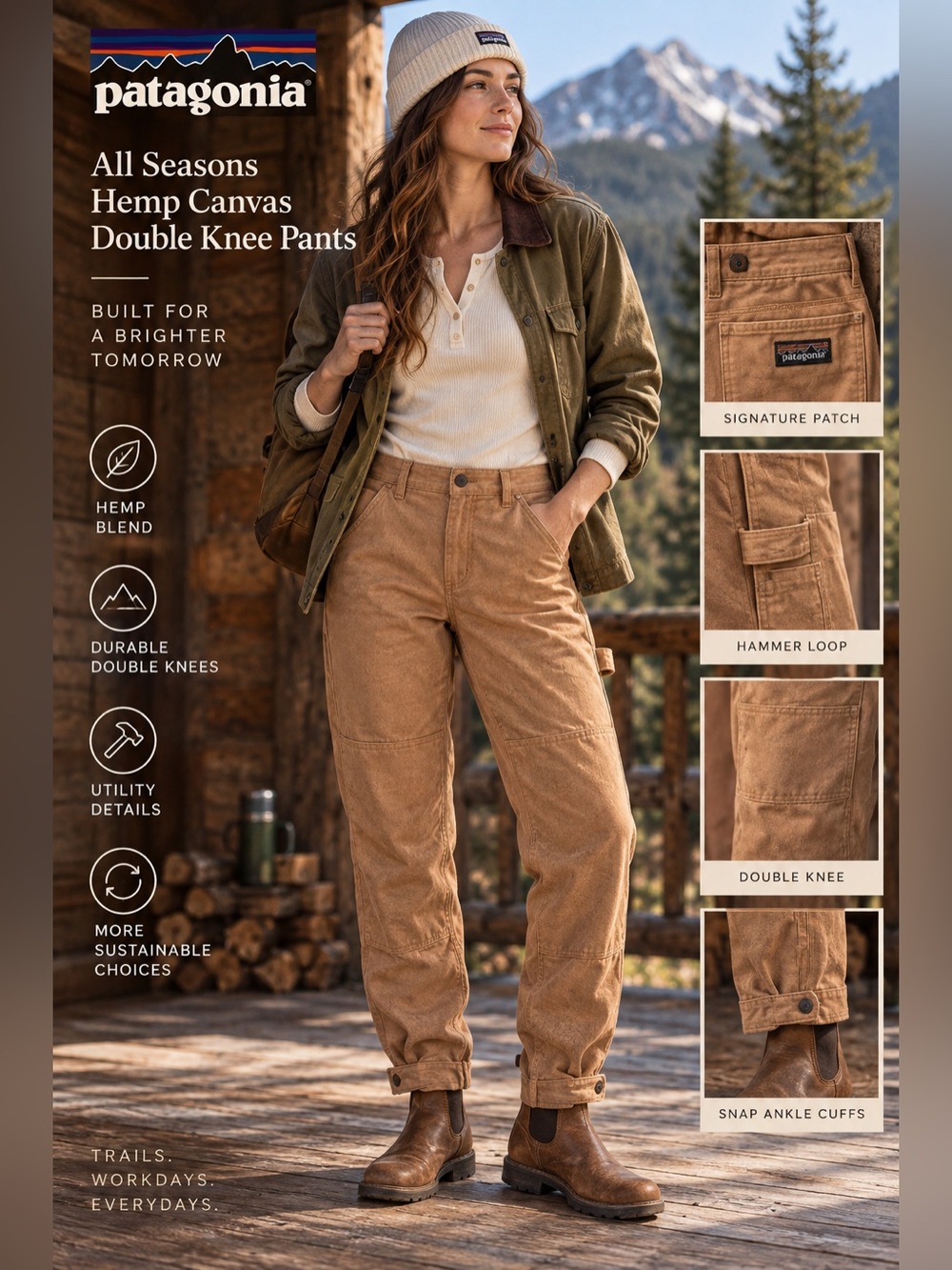 Patagonia Women’s 8 All Seasons Hemp Canvas Double Knee Carpenter Pants Brown